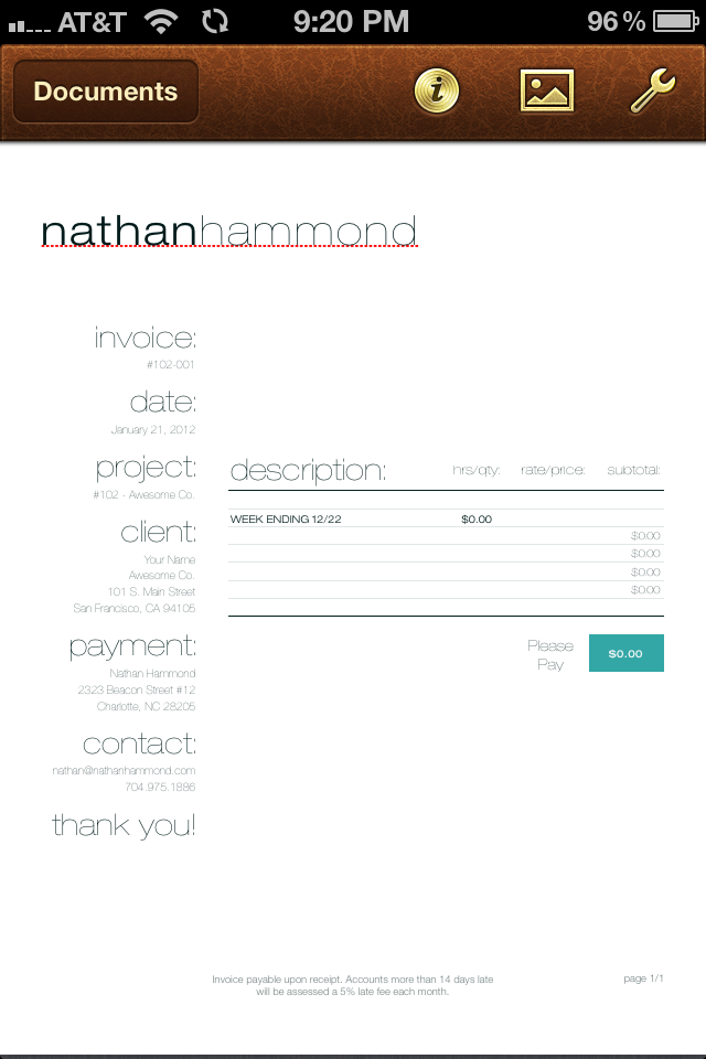 Invoice with user-installed fonts.